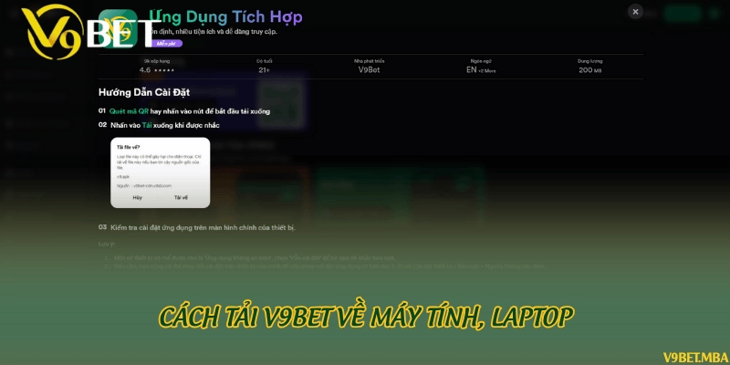 Cách tải V9bet về máy tính, laptop