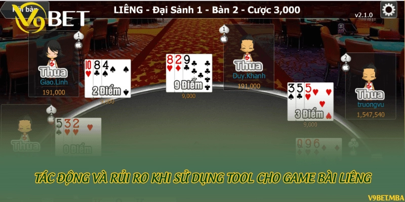 Tác động và rủi ro khi sử dụng tool cho game bài Liêng